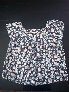 LOFT Navy Scoop Neck Blouse with Pastel Pink & Light Blue Spot Print